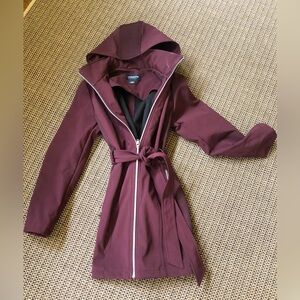 Liz Claiborne Outerwear Belt Tie Full Zip Garnet Coat Jacket (w/hood)
